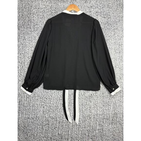 Cece Long Sleeve Button Down Shirt Sheer Black and White Pearl Accents Sz Small - Picture 3 of 11